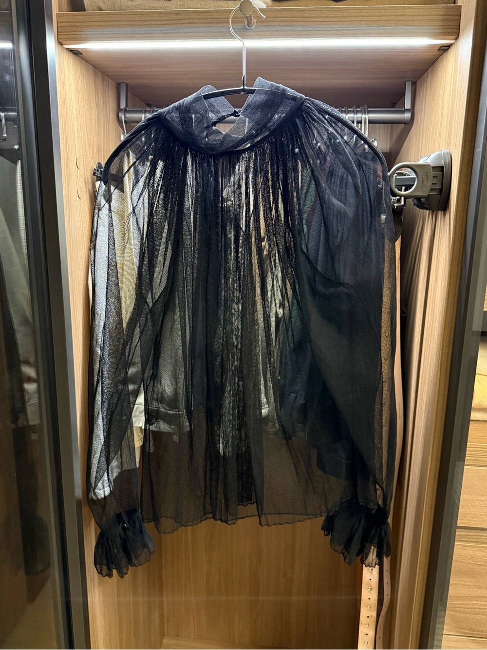 SAINT LAURENT Sheer Black Ruffle-Trim turtleneck blouse - Picture 2 of 7